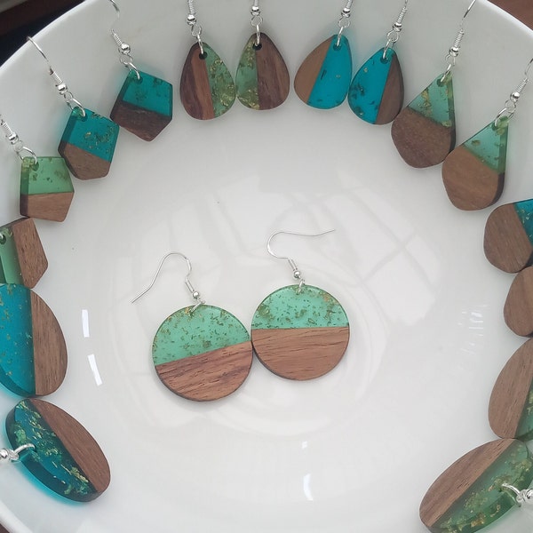 Transparent Resin & wooden dangle earrings