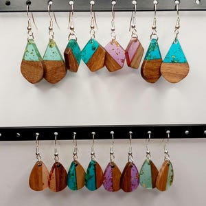 Transparent Resin & wooden dangle earrings