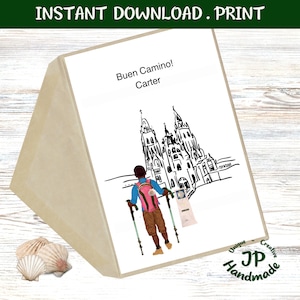 Instant Printable Male 3 Santiago Camino Pilgrim Greeting card, you download, you edit, you print