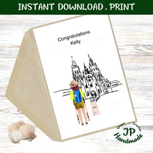 Instant Printable Female 4 Santiago Camino Pilgrim Greeting card, you download, you edit, you print