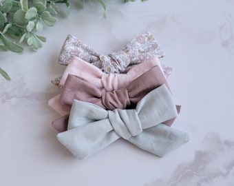 A fabric knotted hair bow (Tea time, suede, shell, desert green, spring, vintage, bohemian, bohemian)