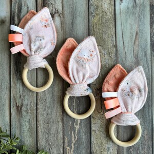 Crinkly Bunny Ears Rattle (Floral Ocean Friends, Dolphin, Seahorse, Whale, Jellyfish, Turtle, Flowers, Baby, Toddler, Minky,)