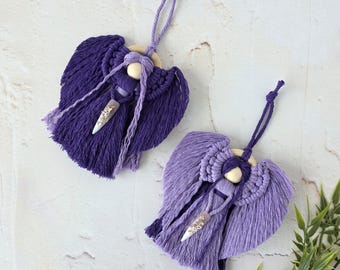 A macrame angel to hang (Hope collection, mauve, purple, lilac, nail art, butterflies)