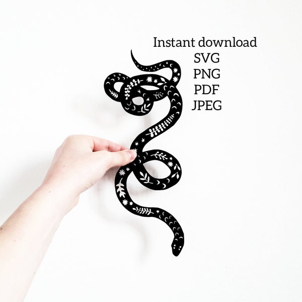 Snake SVG, Floral Snake SVG, Snake Stencil, Papercutting File, Snake Papercut, Snake Silhouette, Snake template Cricut Cameo, Snake Vinyl
