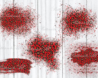 Sublimation Red Leopard Print, Distress Cheetah Print BackgroundLeopard print Splatter, Red Leopard Print Pattern, Distressed White bleach PNG