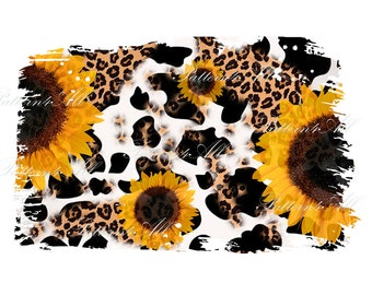 Tournesols Léopard Peau de vache Sublimation Arrière-plan,Taches de vache rustique Conception graphique Png,Texture de pays,Sublimation de tournesol en détresse