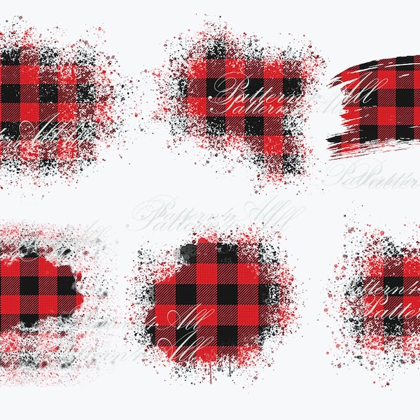 6 Red Plaid background plaid, Check splashes, Buffalo plaid Patches, Sublimation Patches PNG, design elements for t-shirts,instant download