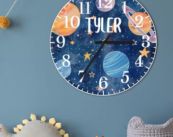 Personalized Kids Wall Clock for Bedroom, Custom Kids Name Clock, Kids Round Wooden Clocks, Kids Birthday Gift, Children Room Decor