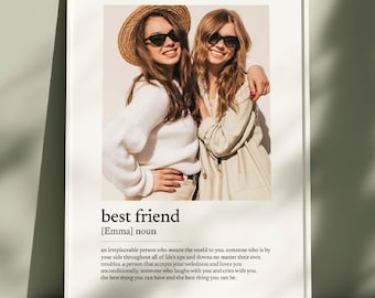 Personalized Best Friend Definition Poster – Custom Photo & Name Print, Gifts for Best Friend, Friendship Wall Art, Custom Photo Poster