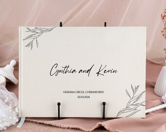 Custom Wedding Guest Book, Personalized Wedding Reception Guestbook, Engagement Signing Book, Hard Cover Leather Guest Book Wedding Keepsake