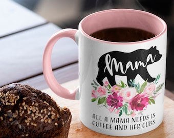Mama Bear Mug Personalized, Coffee Mug, Gift for Mom, Mama Bear Cubs, Gift Ideas, Mom Mug, Flower Mug, Custom Mug, Gift for her