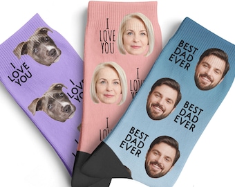 Custom Face Socks w Text, Personalized Gifts, Personalized Sock w Photo for Men & Women - Personalized Gifts for Him, Funny Pet Socks