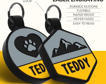 Dog Tag for Dogs Personalized, Custom Dog Tags Engraved for Pets, Soundless Durable Silicone Pet ID Tags, Double Sided Silent Pet Tags