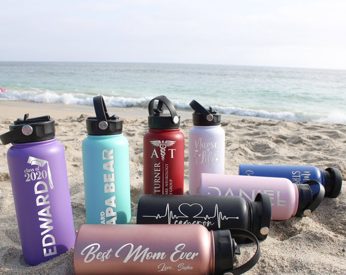 Featured listing image: Personalized Water Bottle, Custom Engraved Water Bottle with Straw Lid, Water Bottle with Name, Gifts for Her, Gifts for Him Sports Bottle