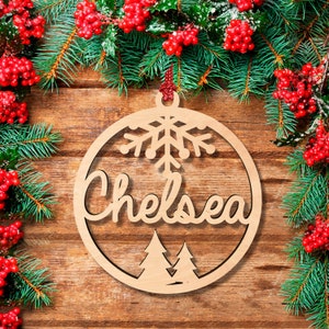 Personalized Christmas Wood Ornament w/ Your Name, Laser Cut Christmas Tree Decor, Holiday Decoration Christmas Baubles Custom Gift Tags G11