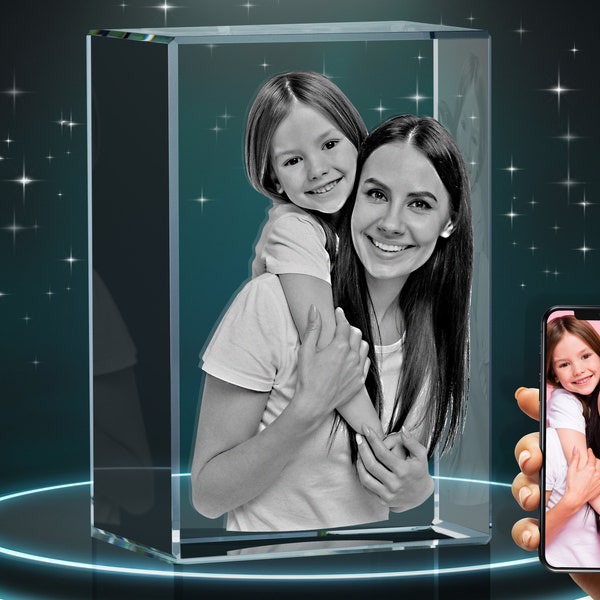 Laser 3D Crystal Photo, Remembrance Gifts, 50th Wedding Anniversary Gift, Personalized Family Gifts for Mom Dad, Grandpa Gifts