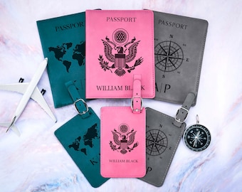 Personalized Passport Holder and Luggage Tag Set for Women and Men, Passport Holder and Luggage Tag Set, Travel Gifts