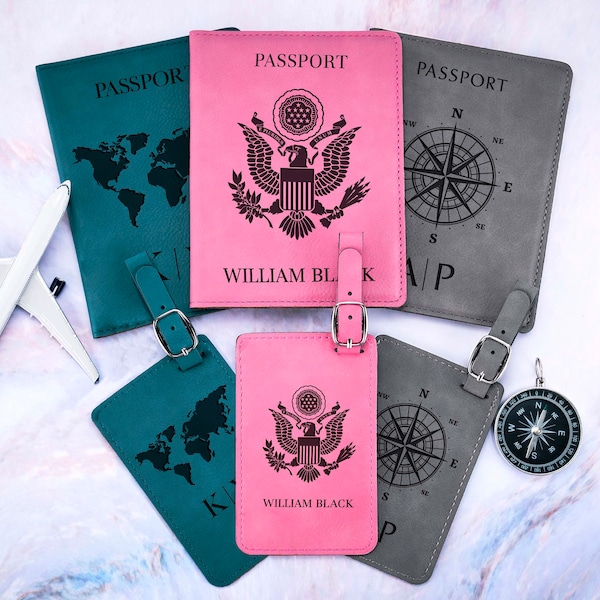 Personalized Passport Holder and Luggage Tag Set for Women and Men, Passport Holder and Luggage Tag Set, Travel Gifts