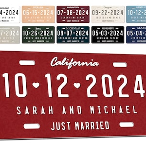 Wedding License Plate - Just Married Mr and Mrs - Wedding Car License Plate - Wedding Date Sign- Romantic Plate - Car Wedding License