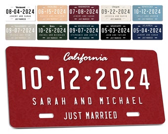 Wedding License Plate - Just Married Mr and Mrs - Wedding Car License Plate - Wedding Date Sign- Romantic Plate - Car Wedding License