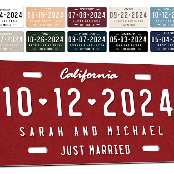 Wedding License Plate - Just Married Mr and Mrs - Wedding Car License Plate - Wedding Date Sign- Romantic Plate - Car Wedding License