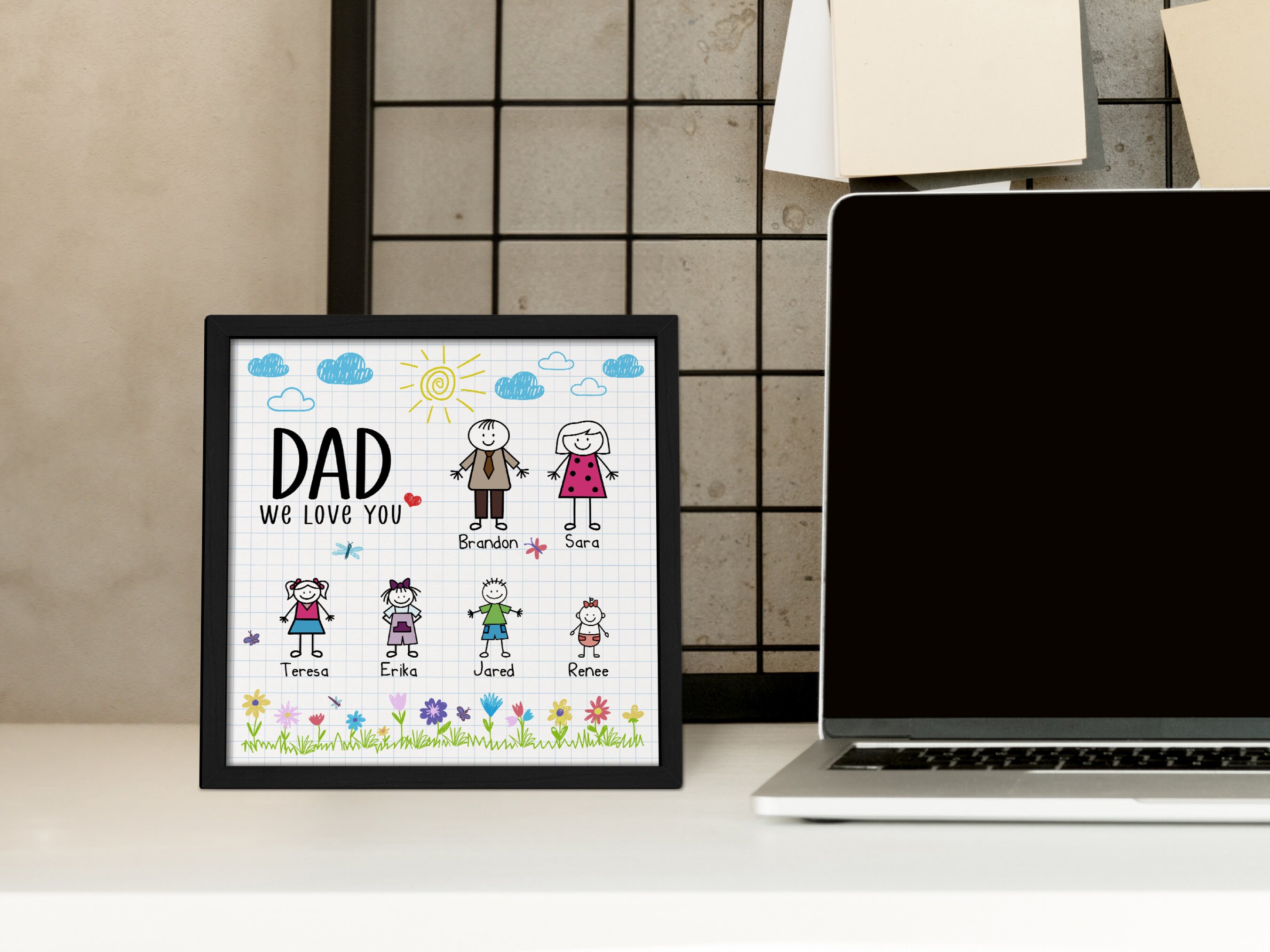 Personalized We Love You Dad Sign, Custom Stickman Figures Dad Family ...