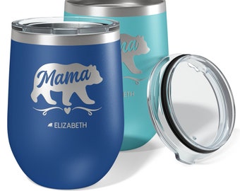 Mama Bear Wine Tumbler Gifts for Women, Best Mom Birthday Gifts for New Mom, Mom to Be, Mother's Day, 12 Oz Stainless Steel Wine Tumbler