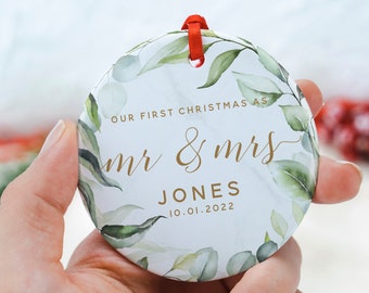 Mr and Mrs Christmas Ornament - First Christmas Married Ornament - Our First Christmas Married as Mr and Mrs Ornament - Personalized