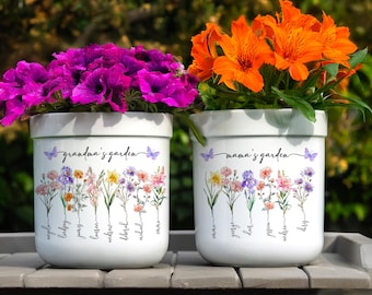 Personalized Gifts for Mom, Flower Pot, Mom Flower Mug, Grandmas Garden Gift for Grandma, Birth Flower Mom Gifts from Daughter