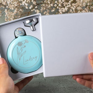 Rhinestone Glitter Flask |  Round hip flask | Bridesmaid Gifts Women&#39;s Flask | Bridal Party Flask | Custom Women&#39;s Flask | Bridal Party