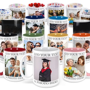 Custom Photo Coffee Mug  11 Oz or 15 oz, Personalized Mugs with Picture Text Name Photo GIfts Custom Mugs with Pictures, Taza Personalizadas