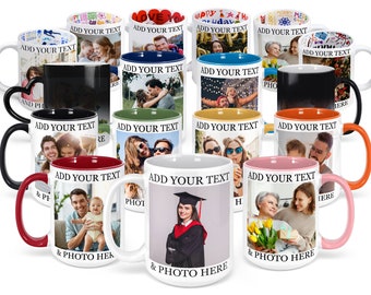 Custom Photo Coffee Mug  11 Oz or 15 oz, Personalized Mugs with Picture Text Name Photo GIfts Custom Mugs with Pictures, Taza Personalizadas