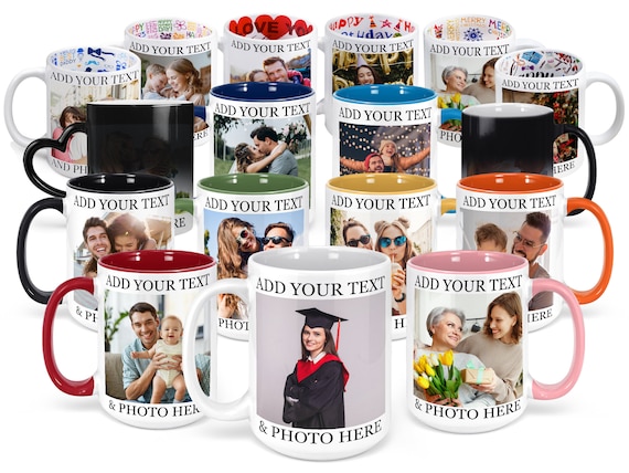 Custom Photo Coffee Mug  11 Oz or 15 oz, Personalized Mugs with Picture Text Name Photo GIfts Custom Mugs with Pictures, Taza Personalizadas