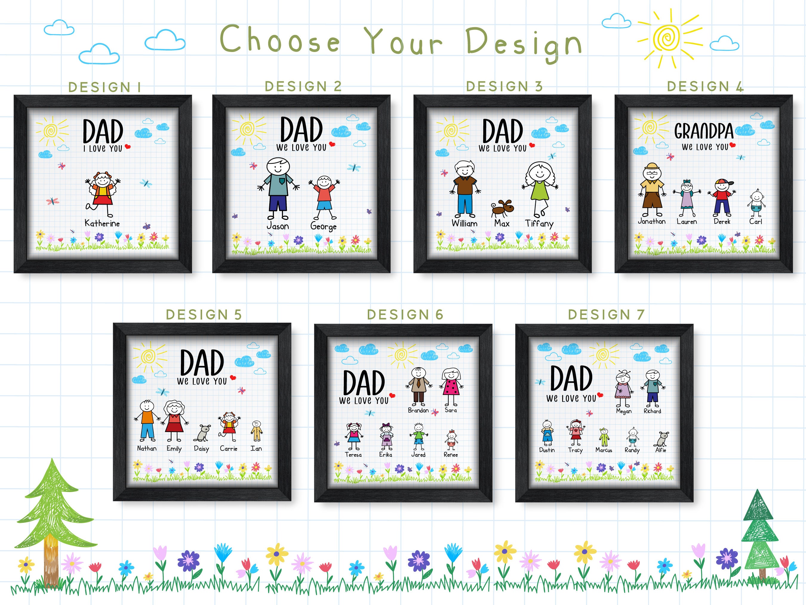 Father Figure Sign Personalized We Love You Dad Sign, Custom Stickman Figures Dad Family ...