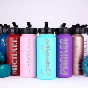 Personalized Water Bottle, Custom Water Bottle, Personalized Gifts for Her, Engraved Water Bottle & Straw Lid - Insulated Name Sports Bottle