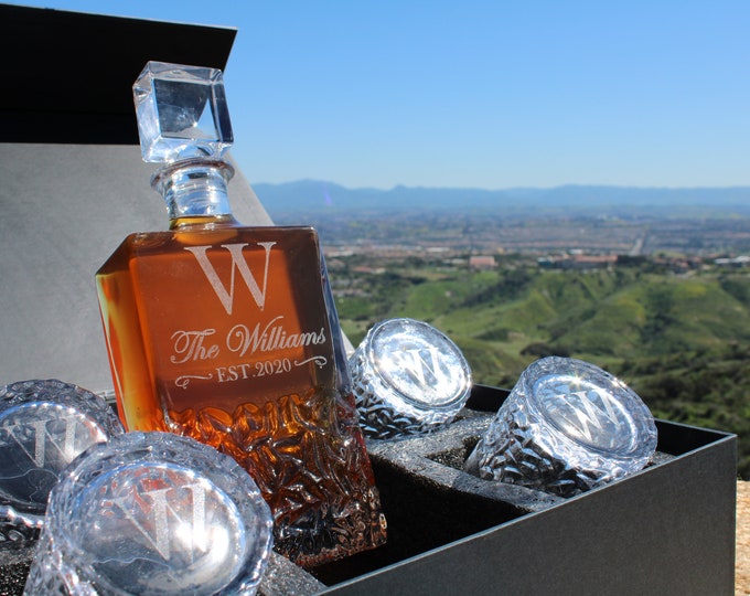 Featured listing image: Whiskey Decanter Set Personalized • Personalized Gifts for Men • Wedding Gift • Gift for Him • Anniversary Gifts for Couples • Husband Gift