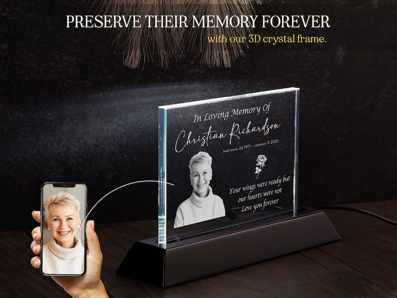 Mother's Day Gift 3D Photo Crystal, Personalized Memorial Gift, In Loving Memory Gift Gifts for Loss Loved Ones, Photo Memorial, Sympathy image 7