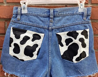 cow print denim shorts