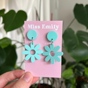 Flower Acrylic Earrings - Teal