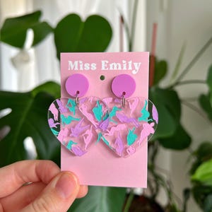 Heart Acrylic Earrings - Purple