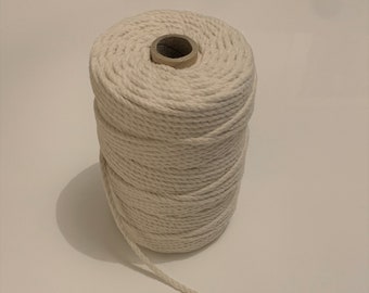 5mm White Cotton Piping Cord Upholstery & Soft Furnishings No.10 Twisted Available in Natural or Bleached finish