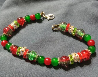 Beaded Bracelet, handmade, one of a kind. Christmas themed.