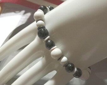Black and white men's beaded bracelet.