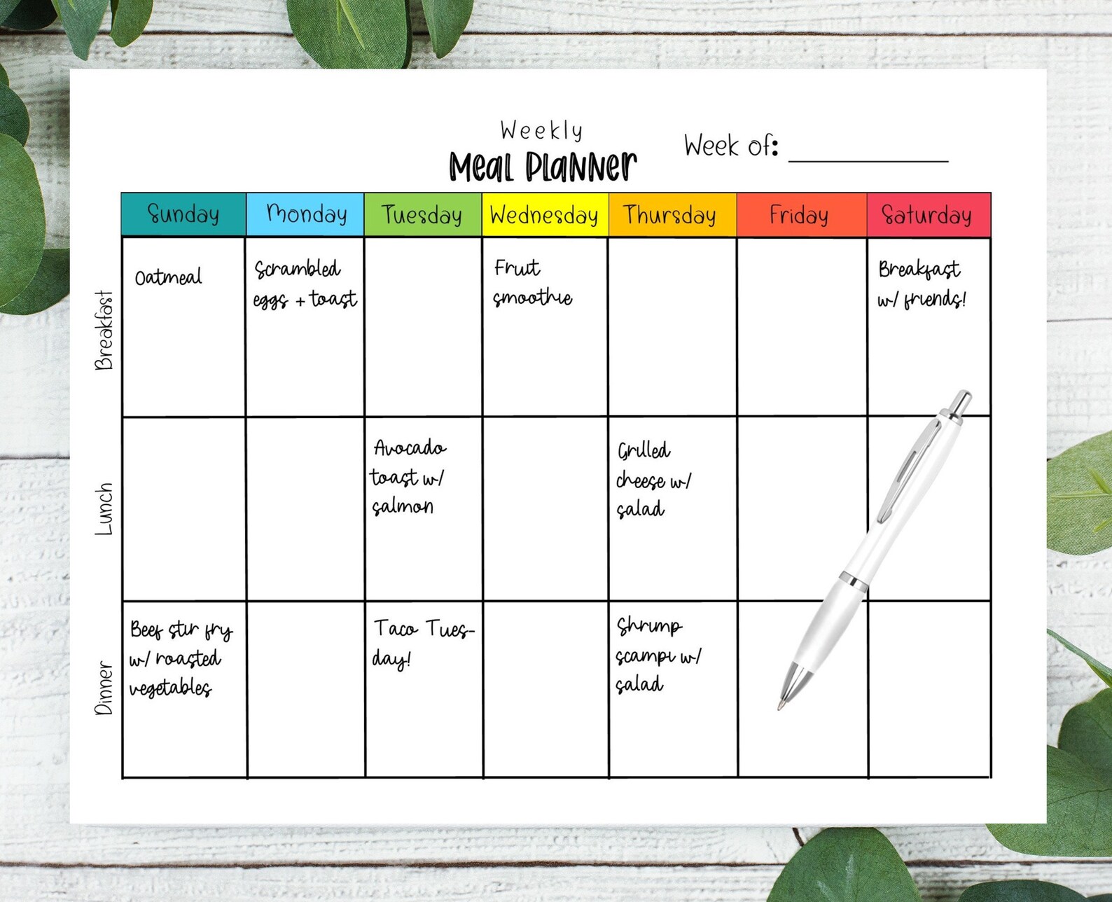 Weekly Meal Plan Printable Calendar Meal Plan Template Meal | Etsy