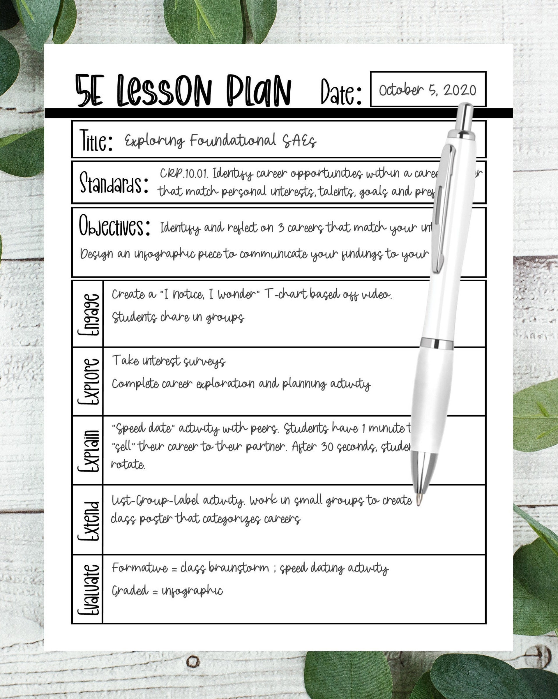 5E Lesson Plan Template