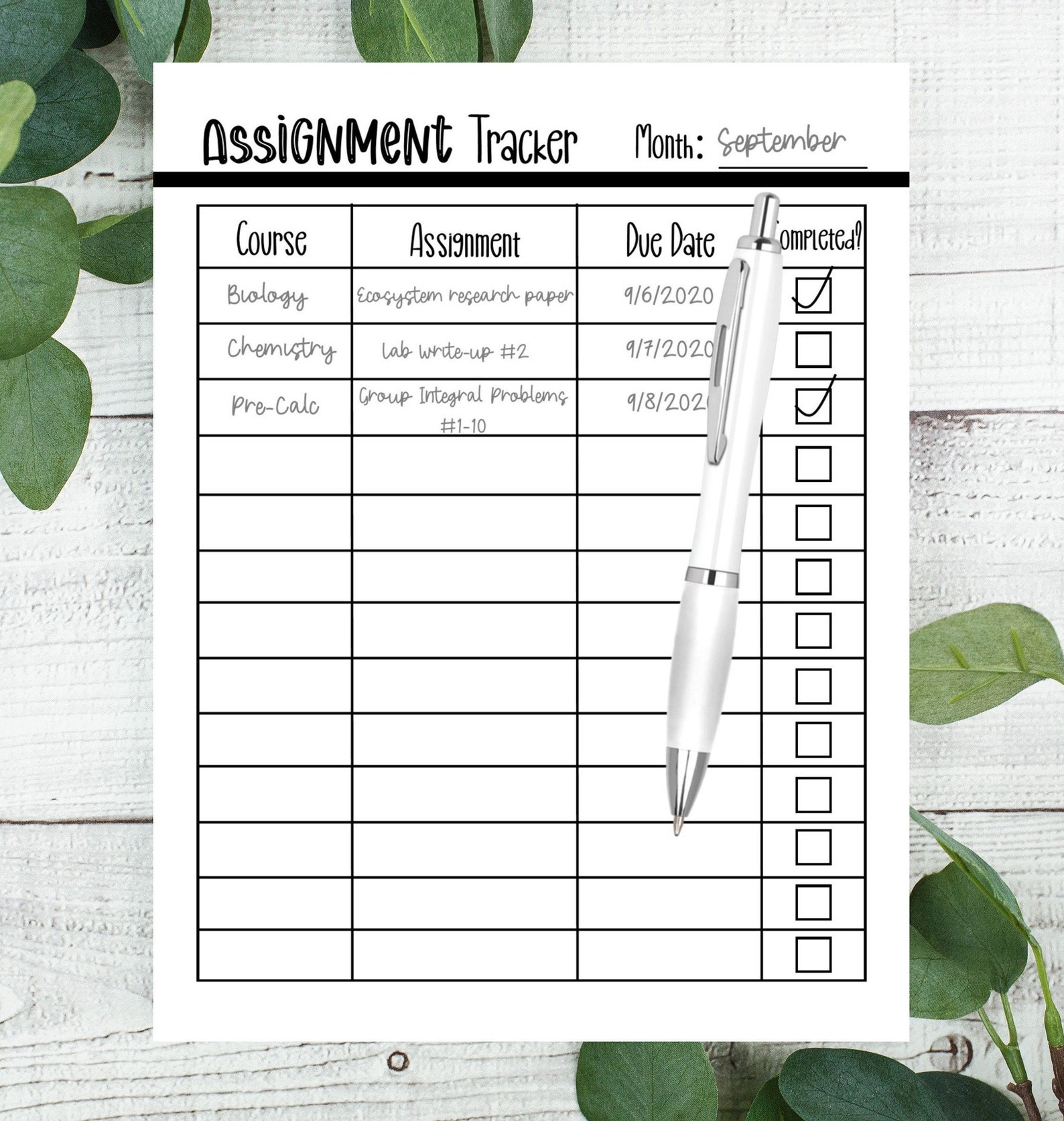 Assignment Tracker Printable Student Planner College Etsy