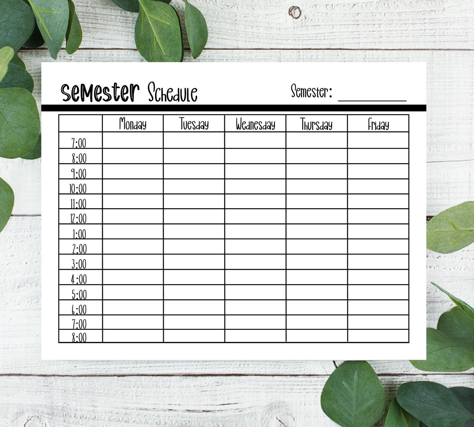 Semester Schedule Printable Student Planner College Planner Etsy