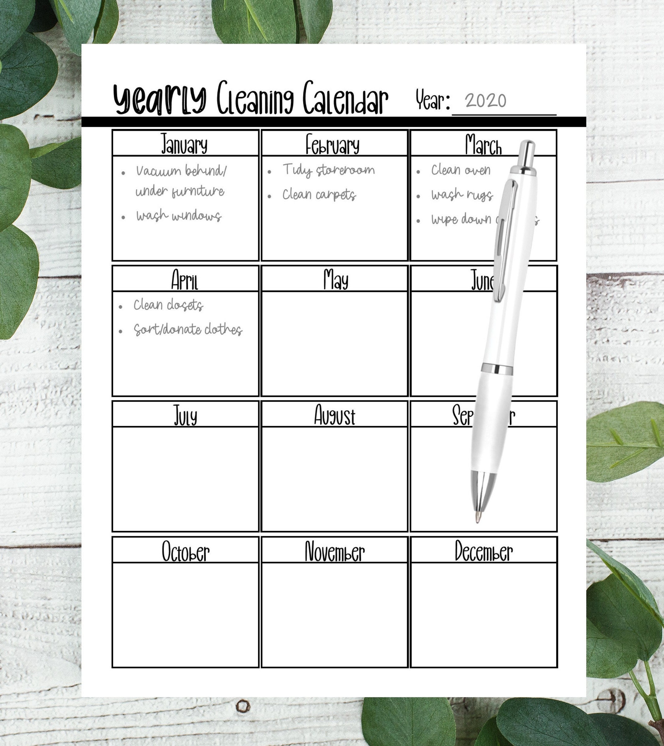 Yearly Cleaning Calendar Printable Cleaning Planner Cleaning Etsy