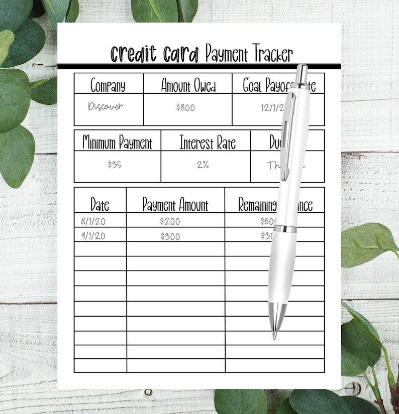Credit Card Payment Tracker Printable Debt Payment Tracker Etsy