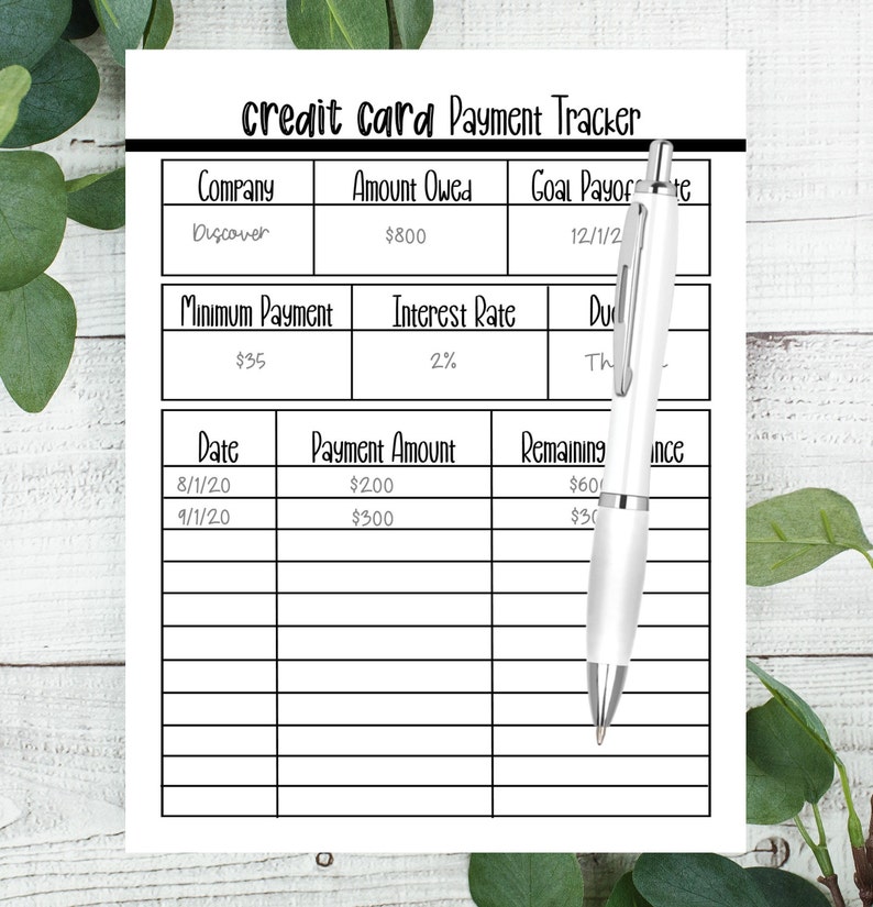 Credit Card Debt Tracker Printable